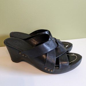 Frye Thomasville Criss Cross Leather Wedge Sandals